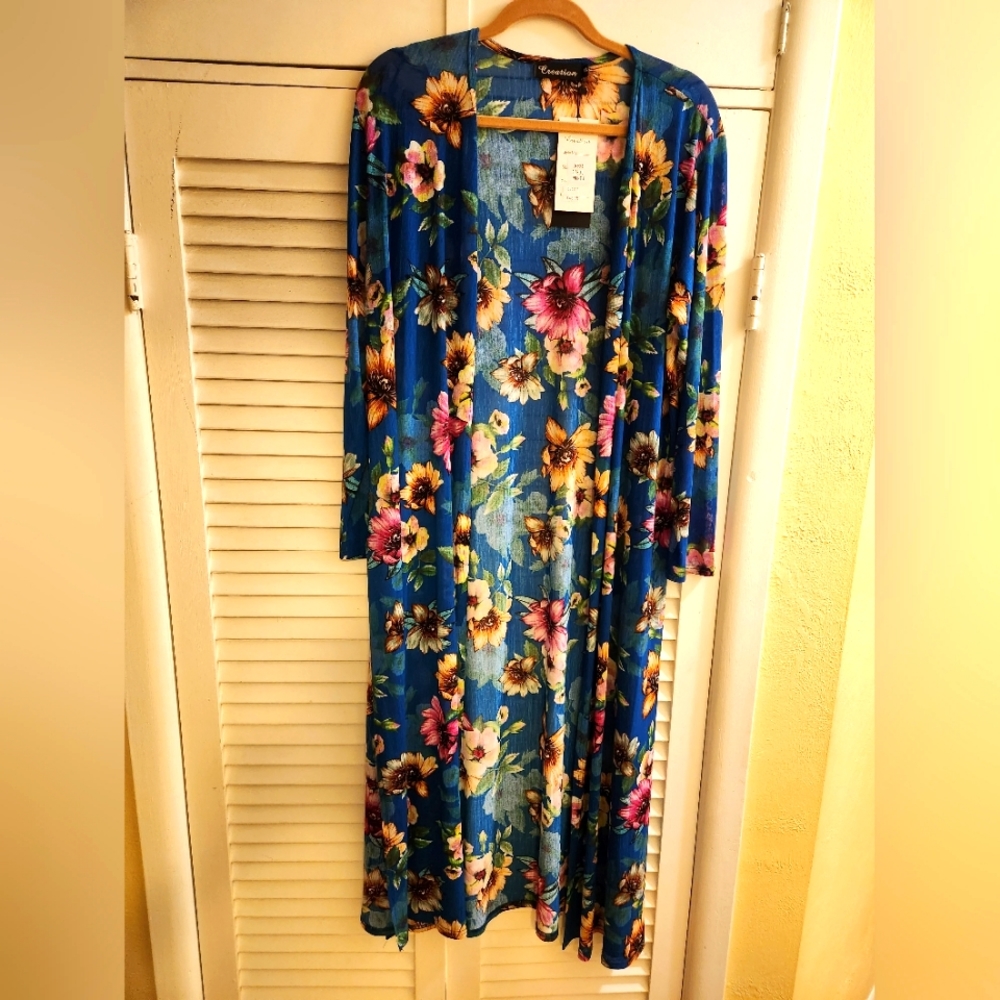 Creation brand beach covet up, size XL, multi colored teal floral